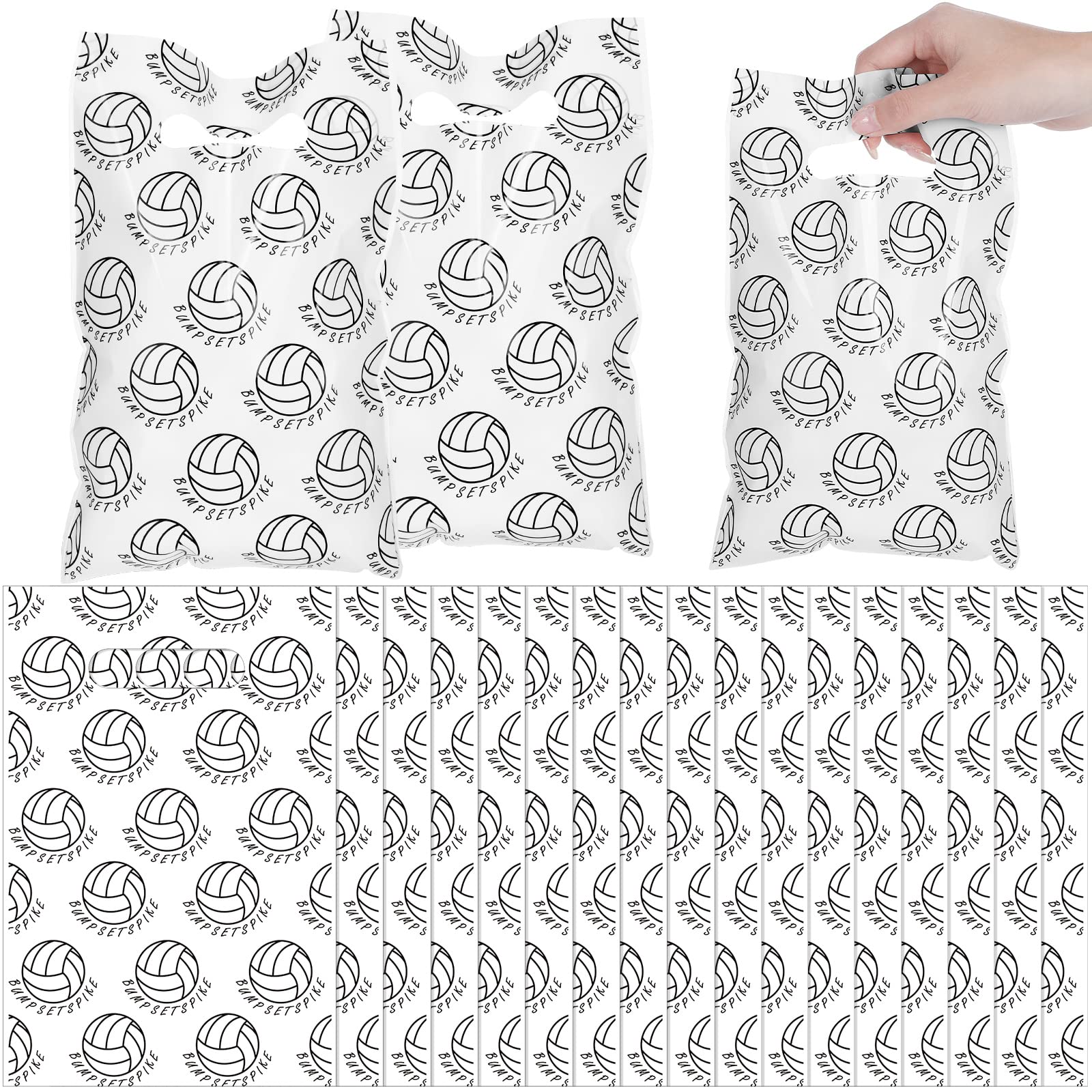 Teling 100 Pcs Volleyball Party Favors Gift Bags Volleyball Cellophane Party Treat Bags Volleyball Candy Goodie Bags for Sport Theme Birthday Party Decoration Supplies (White)