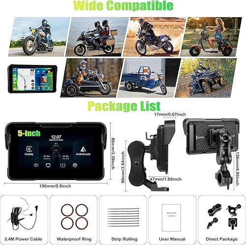 Miniatura 7 de CAMECHO Pantalla extraíble para motocicleta CarPlay y Android Auto, inalámbrico Apple Car Play portátil estéreo para moto y motocicleta, pantalla