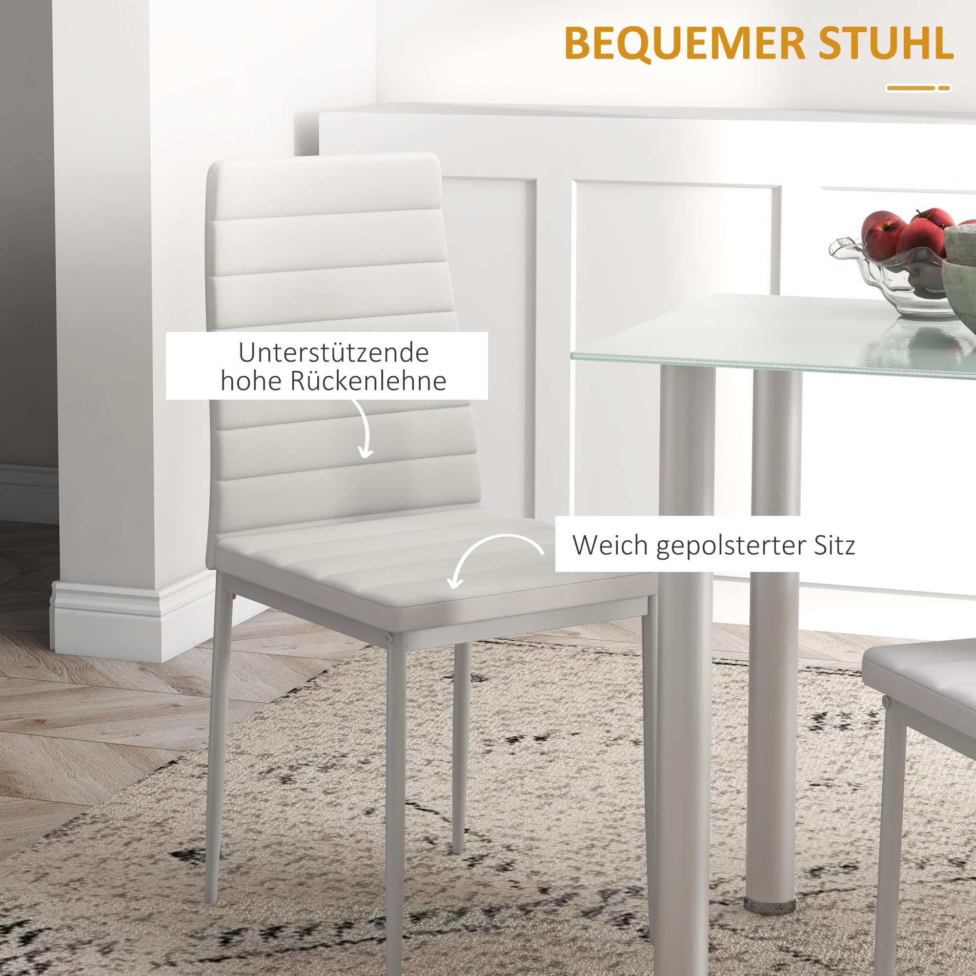 HOMCOM Essgruppe Esstisch mit 4 Stühlen Platzsparend für Küche Weiß