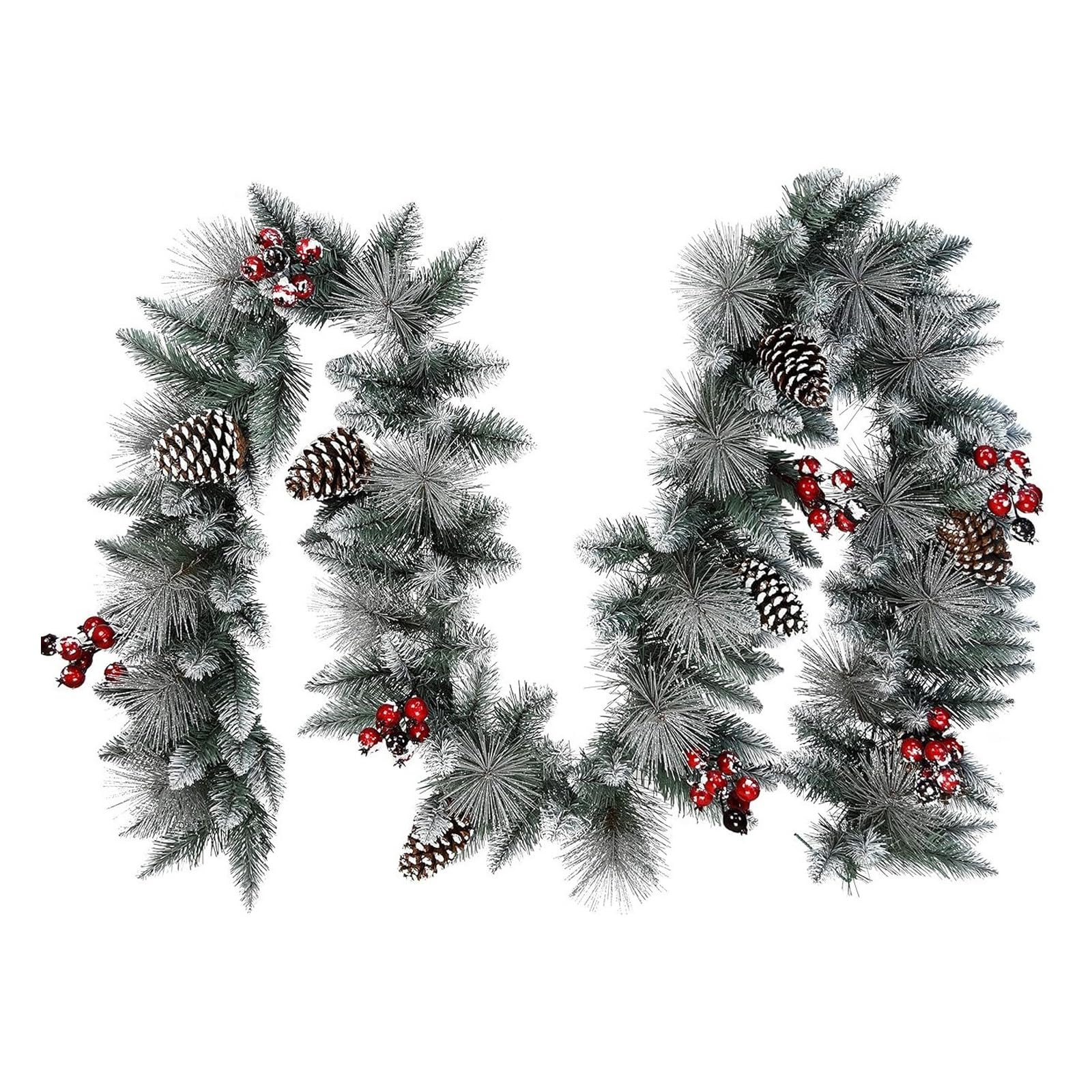 Pigne, Bacche Rosse E Accenti Glitterati Argentati, Ghirlanda Natale Artificiale in Pino Sterling, Ghirlanda Verde Invernale Per La Decorazione Del Centrotavola Del Camino Durante Le Festività,6ft