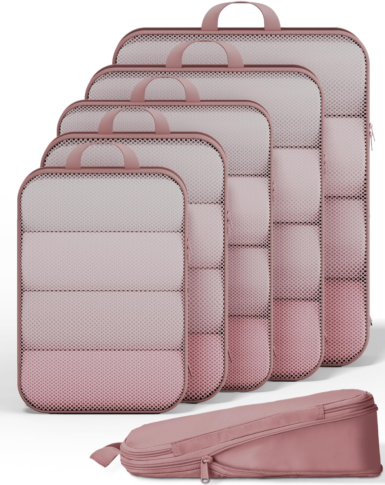 veken 6/9/11 set compression packing cubes for travel essentials,compressible expandable large luggage suitcase organizer bags for clothing,durable space saver storage bags(light coral)