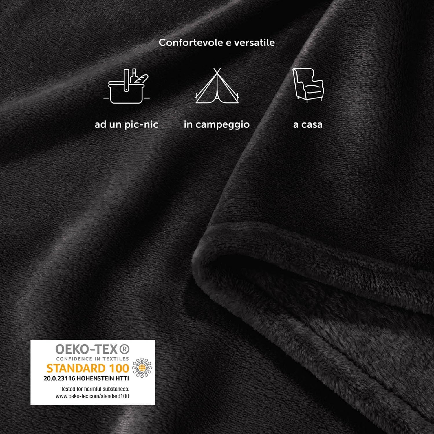 Blumtal Coperta Pile 130x150cm - Coperta Plaid divano super morbida - Coperta Divano certificata OKEO-Tex - coperta per divano - coperta invernale - coperta morbida - plaid singolo pile - in nero