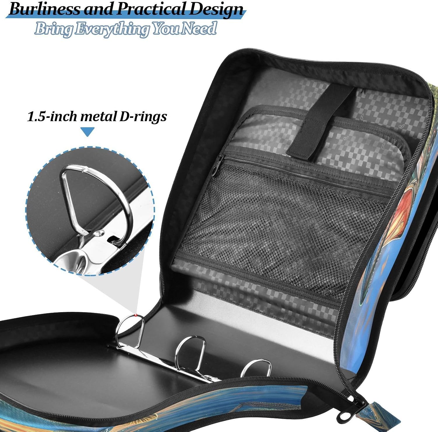 ALAZA Zipper Binder 3 Ring Big Fish Binder Organizer with Zipper and Shoulder Strap Large Capacity Multi-Pocket Trapper Keeper File Folder for Office Supplies
