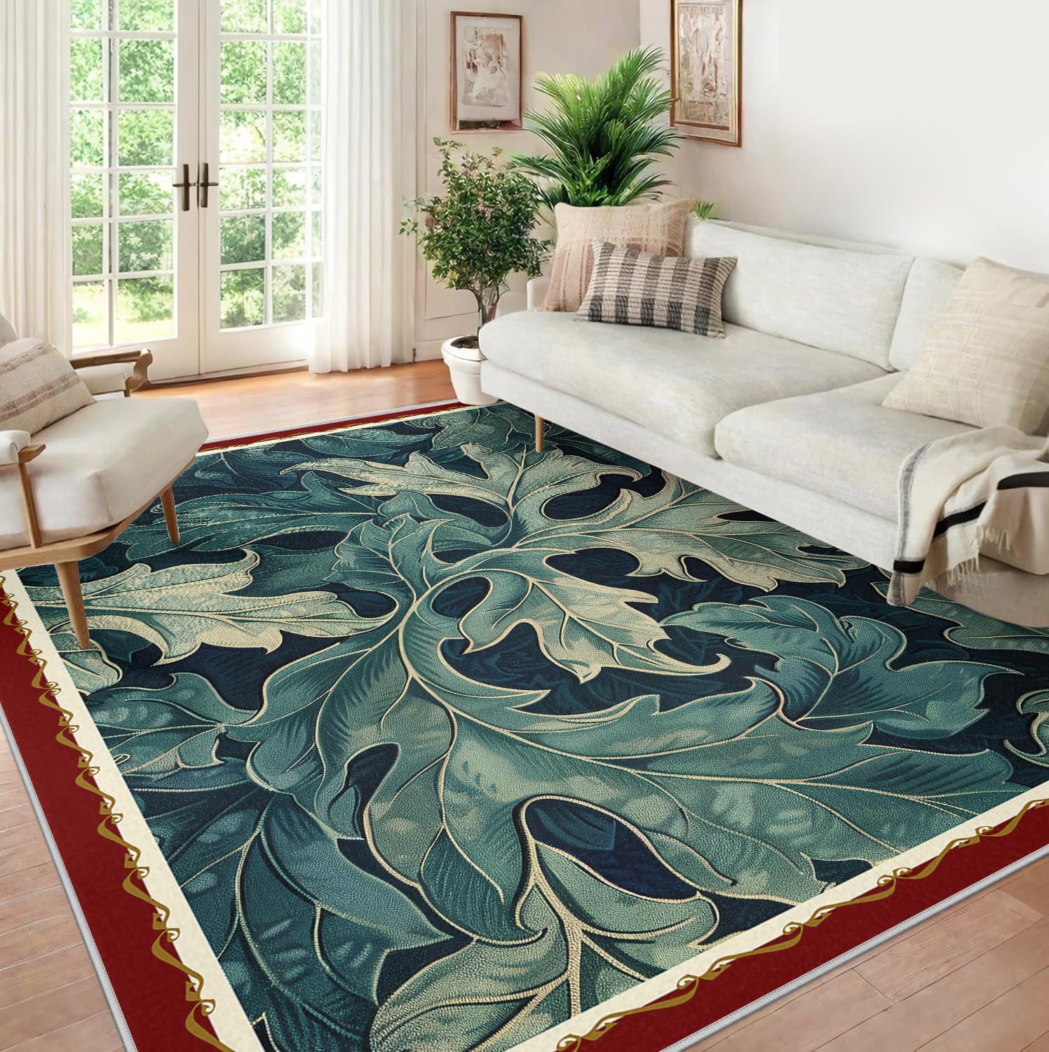 Tapis de salon plantes tropicales bleu 200x300 pour porche et intérieur