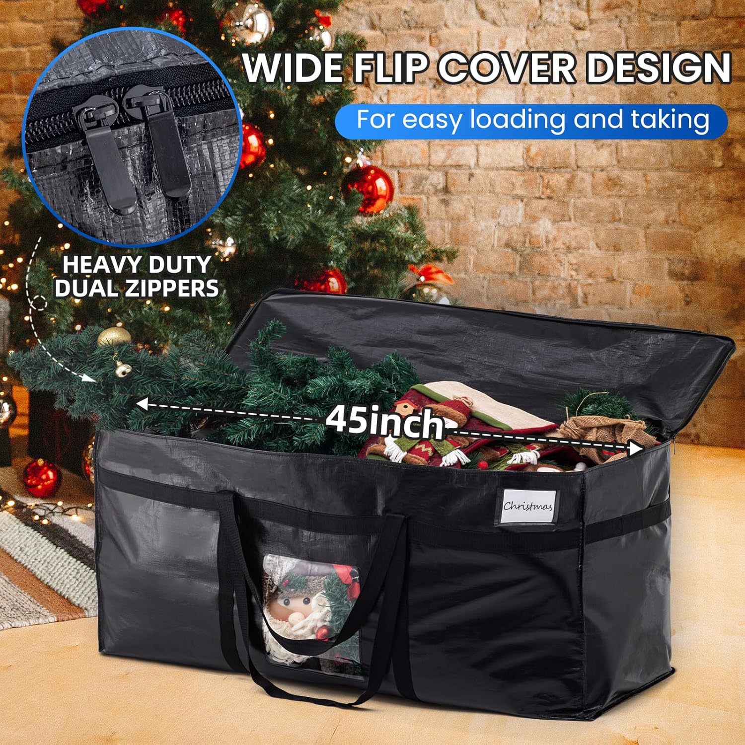 TAILI 69 Gallon Extra Large Storage Bags, XXL Black Heavy Duty Moving Bags For Storage with Visible Window, Wrap Around Handles, Totes for Space Saving, Alternative to Moving Boxes - Image 3