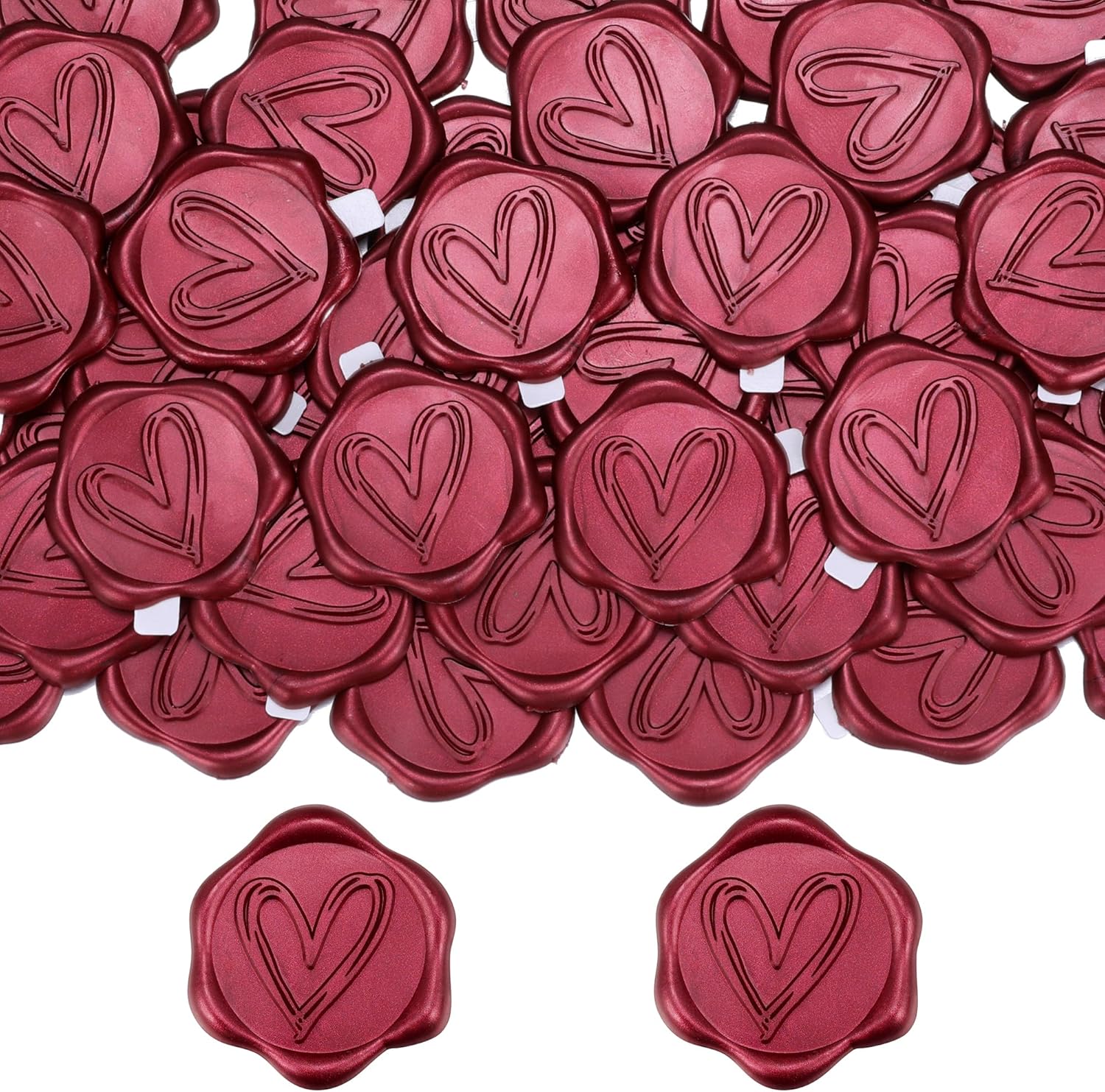 Yoption Heart Wax Seal Stickers, 100 Pack Burgundy Self Adhesive Envelope Seals for Wedding Party Birthday Christmas Invitations