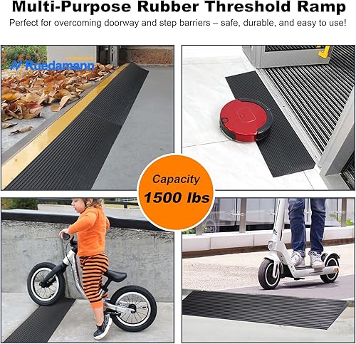 Miniatura 3 de Ruedamann Rampa de umbral de elevación de 0.6 pulgadas, capacidad de 1500 libras, 35.4 pulgadas de ancho de goma natural para silla de ruedas, rampa