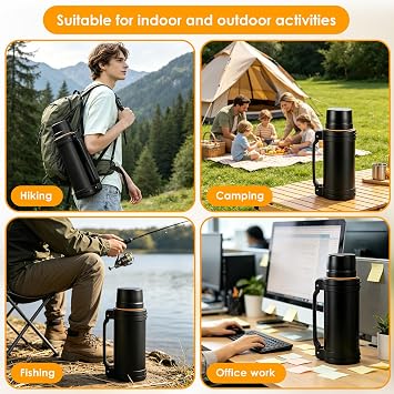 2L Large Capacity Flasks for Hot and Cold Drinks,Stainless Steel Vacuum Insulated Bottle with Coffee Cup Lid & Handle,Portable Travel Thermal Flask Hot Water Bottles for Outdoor Camping,Hiking,Cycling
