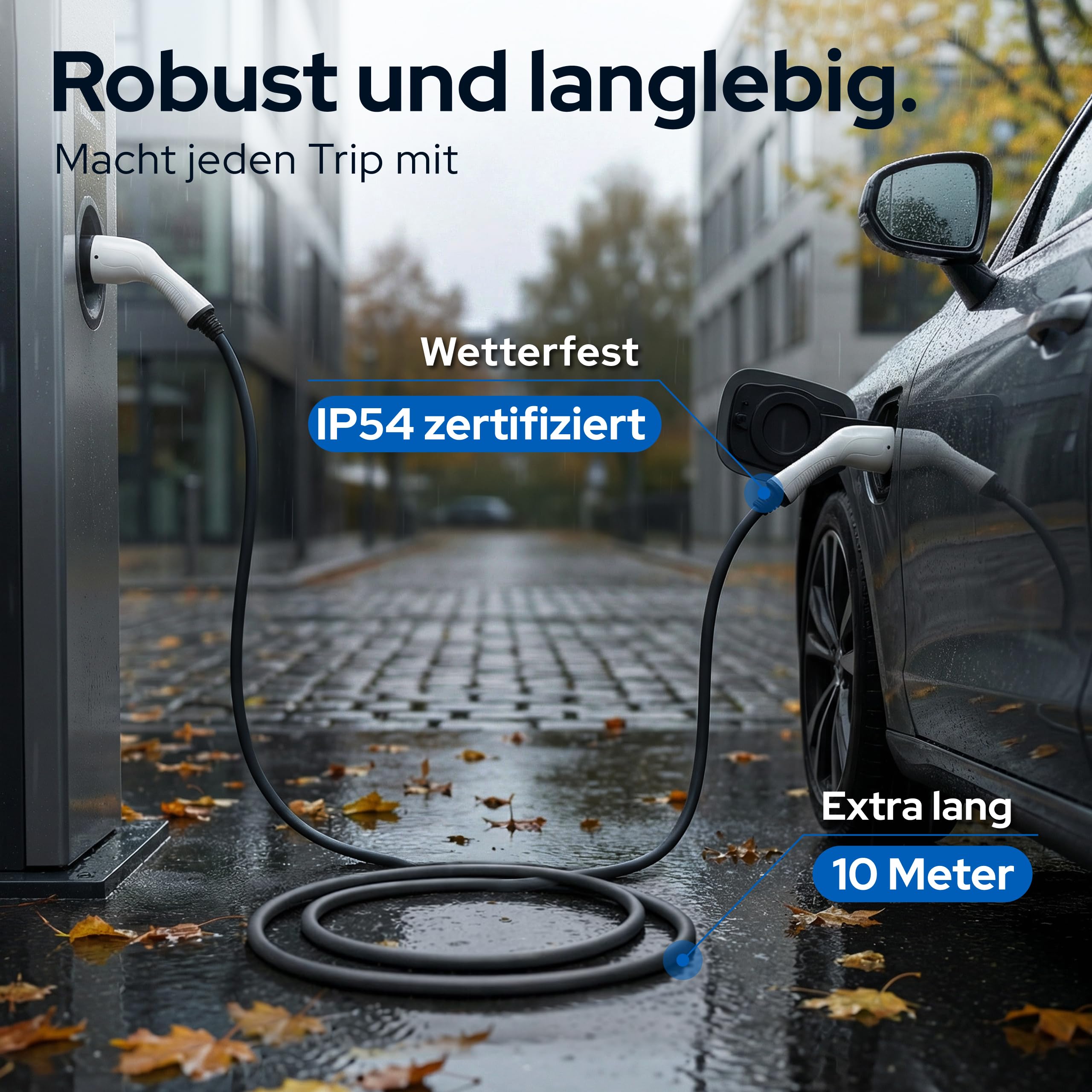 Cable de carga tipo 2, 22 kW, 10 m, 32 A, para coche eléctrico e híbrido, incluye bolsa de cables, cable de 3 fases para EV PHEV • Adecuado para todos los coches E modelo 3 S X Y, ID3, ID4, ID5