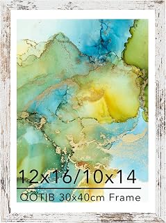 12x16 Frame Rustic White with 10x14 Mat, for 30 x 40cm Diamond Art Painting, Display Photo 10 x 14 with Mat or 12 x 16 without Mat, Wood 12 by 16 Picture Frame for Wall Hanging, Rustic White, 1 Pack