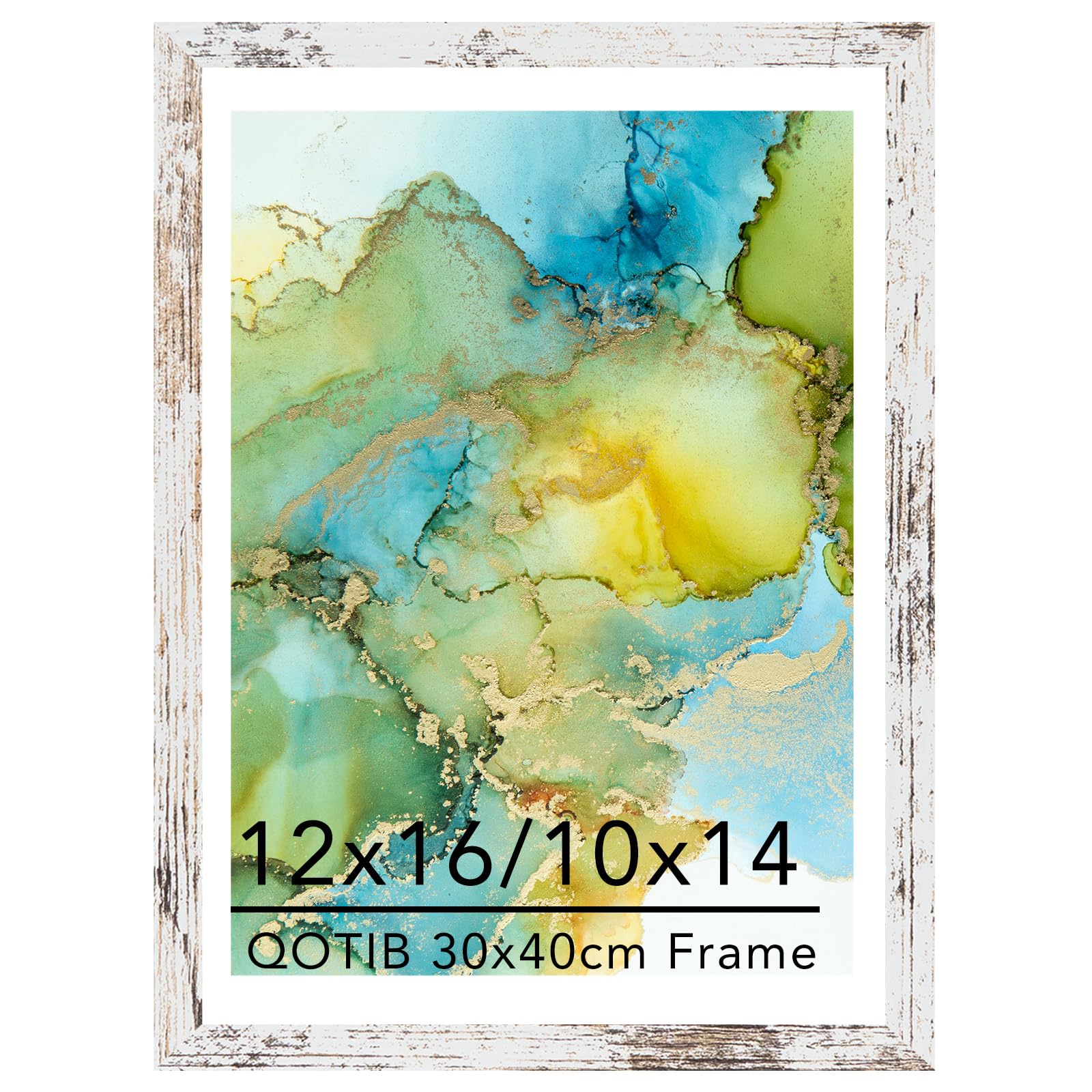 QOTIB 12x16 Frame Rustic White with 10x14 Mat