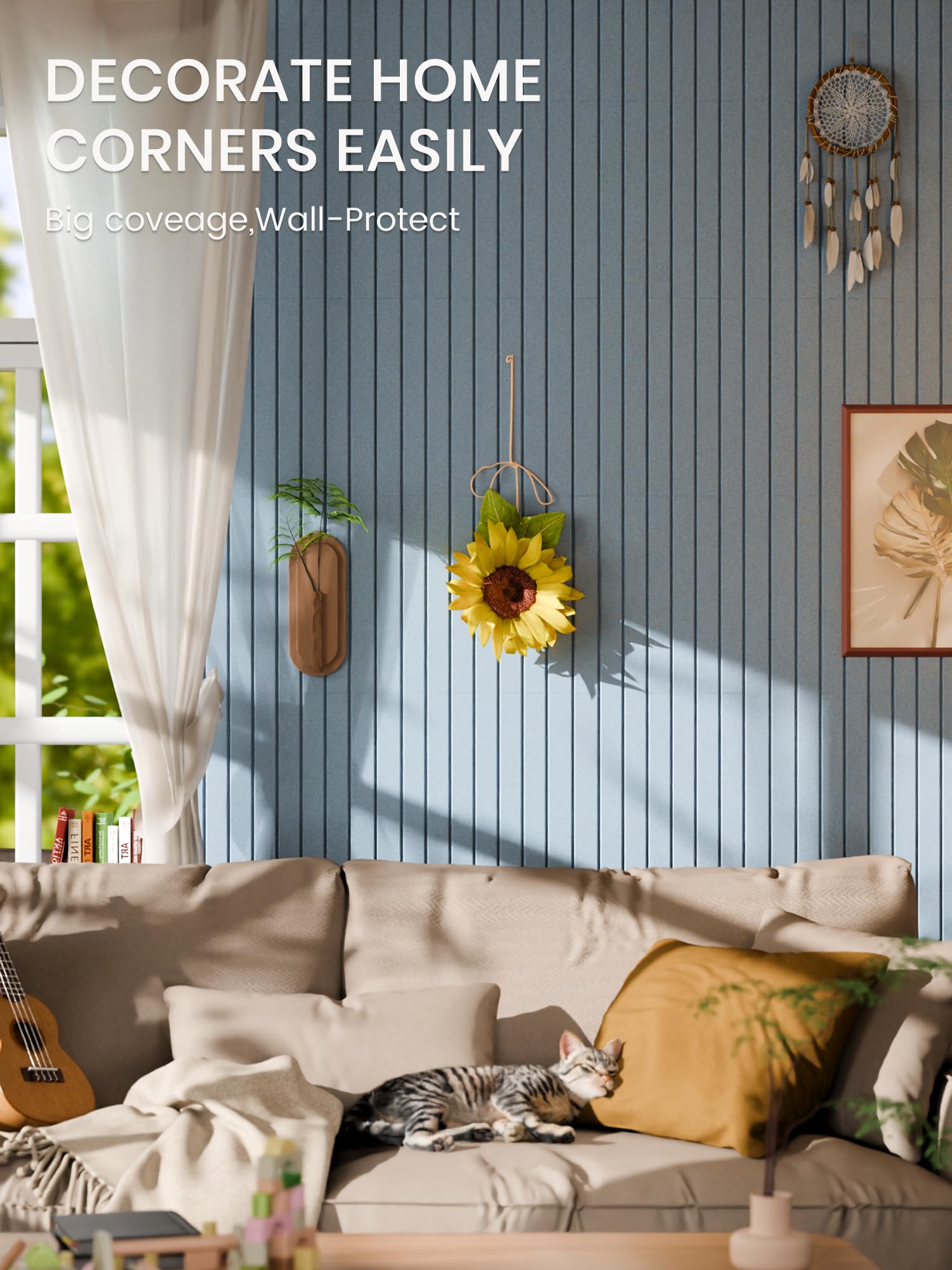Bumusty 36"x 24" Large Felt Bulletin Board Tiles, Dusty Blue