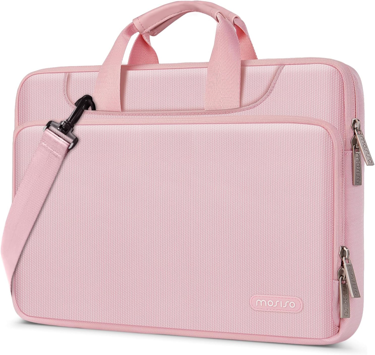 MOSISO 360 Protective Laptop Shoulder Bag Compatible with MacBook Air 15 M4 A3241 M3 A3114 M2 A2941/Pro 16 inch M4 M3 M2 M1, 15-15.6 inch Notebook,Matching Color Sleeve with Belt, Pink
