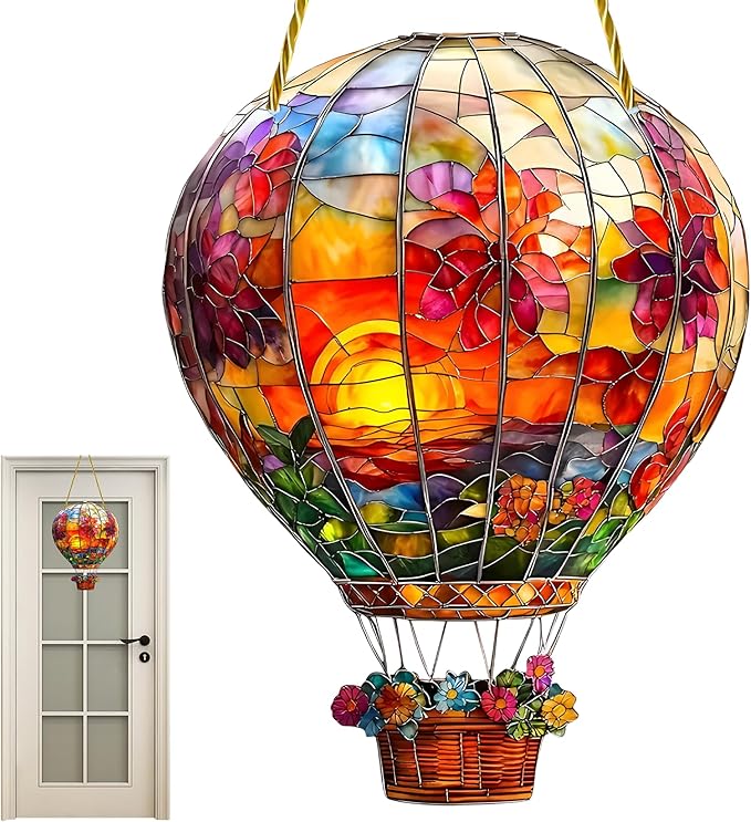 Hot Air Balloon Solar Garden Light Decoration Sun Catcher Hanging Acrylic Solar-Powered Multicolor Outdoor Garden Lights Decor for Outside Window Home