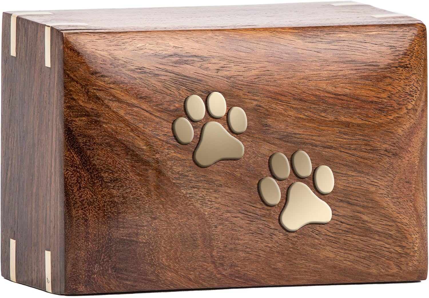 INTAJ Rosewood Pet Urn Peaceful Pet Memorial Keepsake Urn, Photo Box Cremation Urn for Dogs,Cats, Keepsake Urns for Ashes, Wooden Box Urn (Two Paws, S - 6x4x2.75)