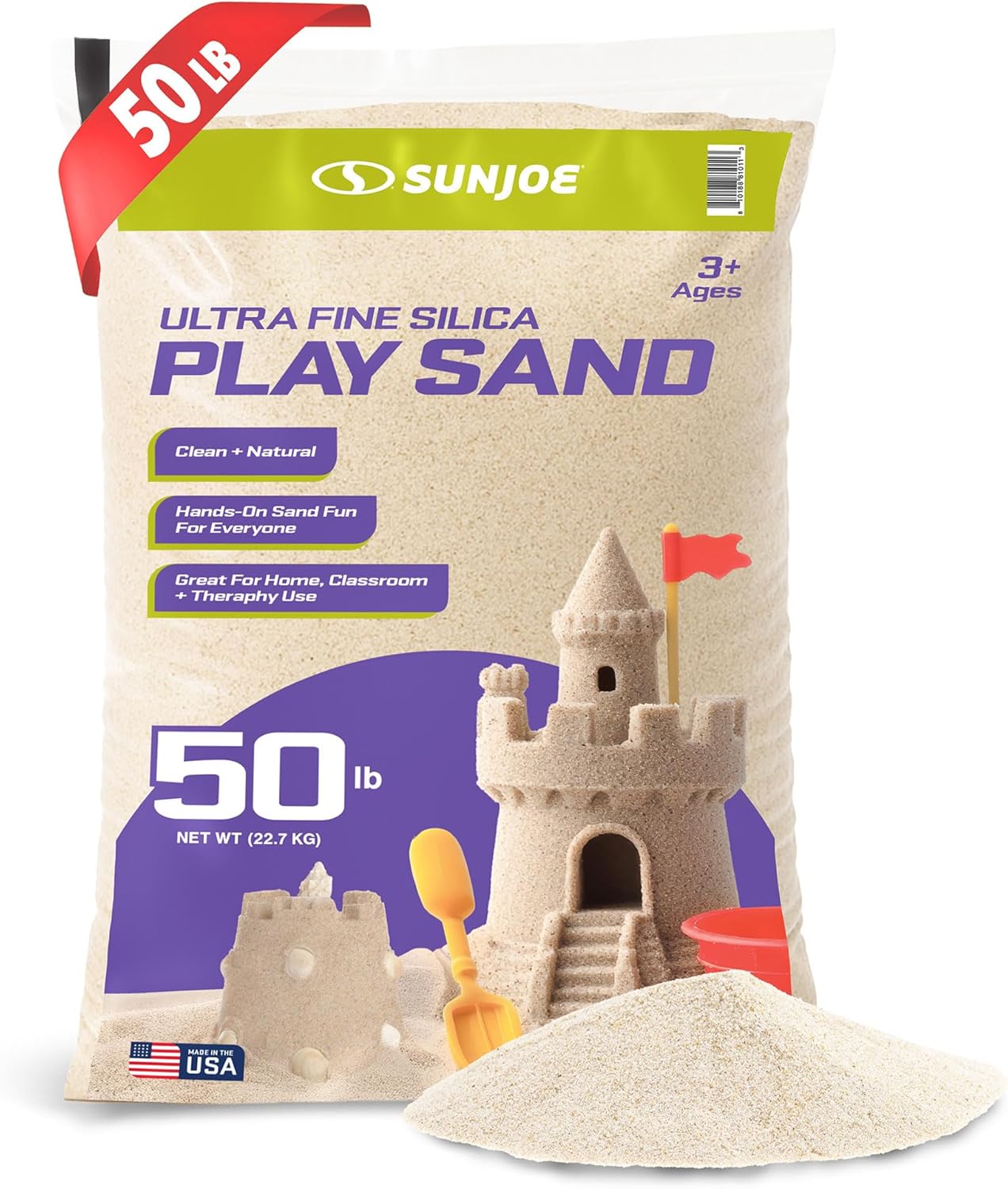 Sun Joe 119 Pack Silica Play Sand for Sandbox, Sensory Table & Garden Spaces, Ultra Fine, 50 Lbs - Natural Craft Accessory for Molding, Digging & Sculpting - Ideal for Indoor and Outdoor Use