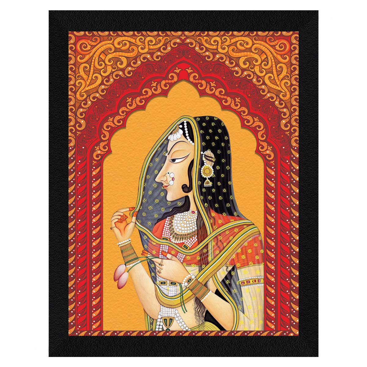 ArtX Synthetic Wood Bani Thani Rajasthani Framed Painting, Multicolour, Vintage, 10.5 x 13.5 inch