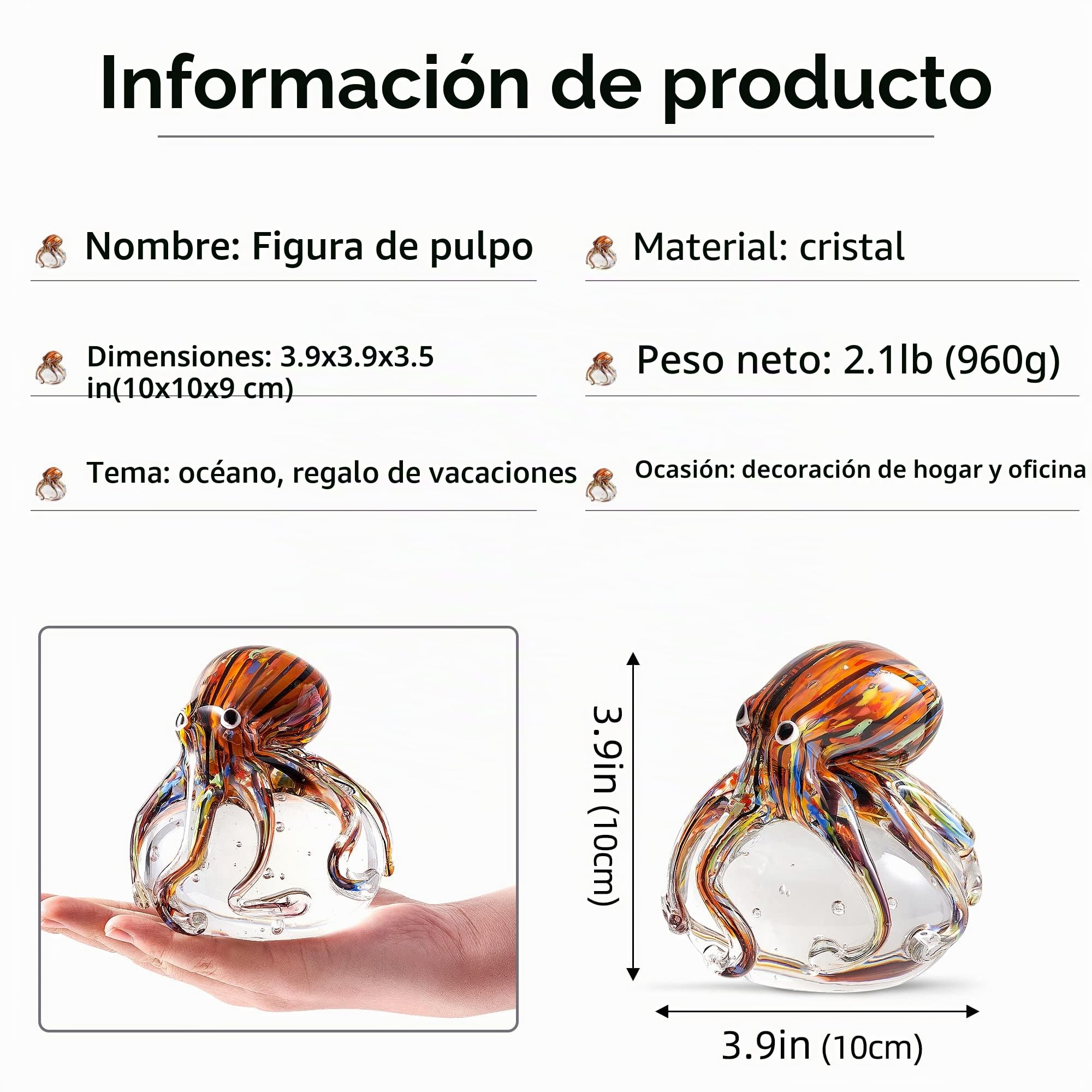 Adorno de la estatuilla de Pulpo de Vidrio, colección de Animales Marinos para Regalo de cumpleaños, pisapapeles de Oficina de Vidrio para Escritorio