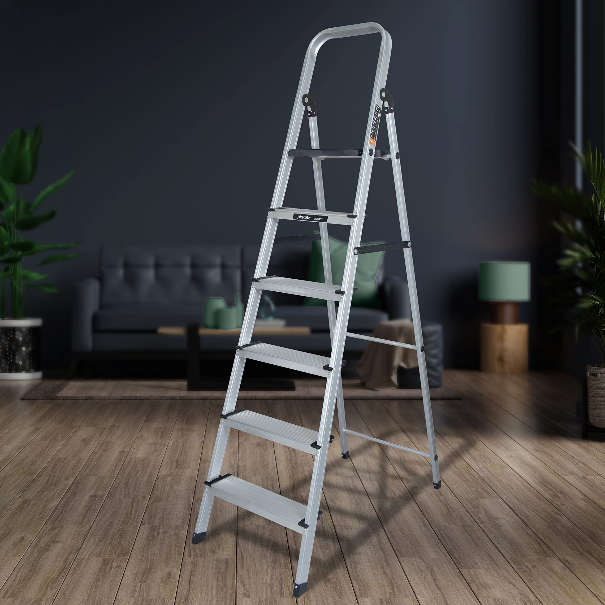 Plantex Secura 6 Step Aluminium Ladder for Home/Foldable Ladder with Safe Hand Rails/5 Year Manufacturer Warranty(Orange-Silver) — Amazon image 15