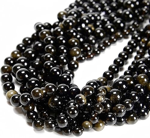 65 cuentas de obsidiana negra dorada de 0.236 pulgadas (0.236 in), piedra natural, piedras preciosas redondas auténticas para hacer pulseras de