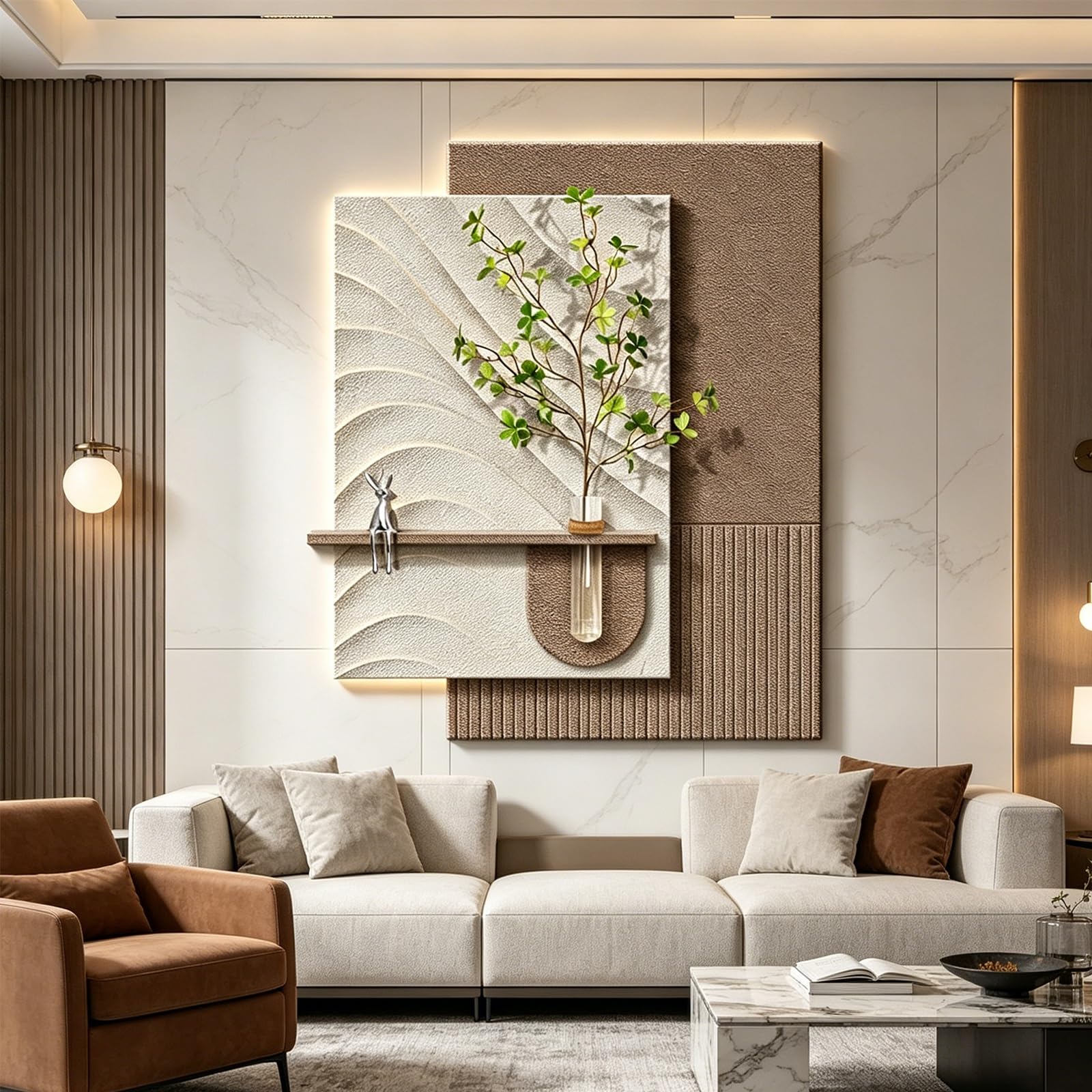 PGZMDTWI 3D Sandstone Handcrafted Wall Art,Warm LED Abstract Glass Vase Sculpture Italian Minimalist Vertical Home Wall Décor(B,65 * 80CM .6 * 31.5IN)