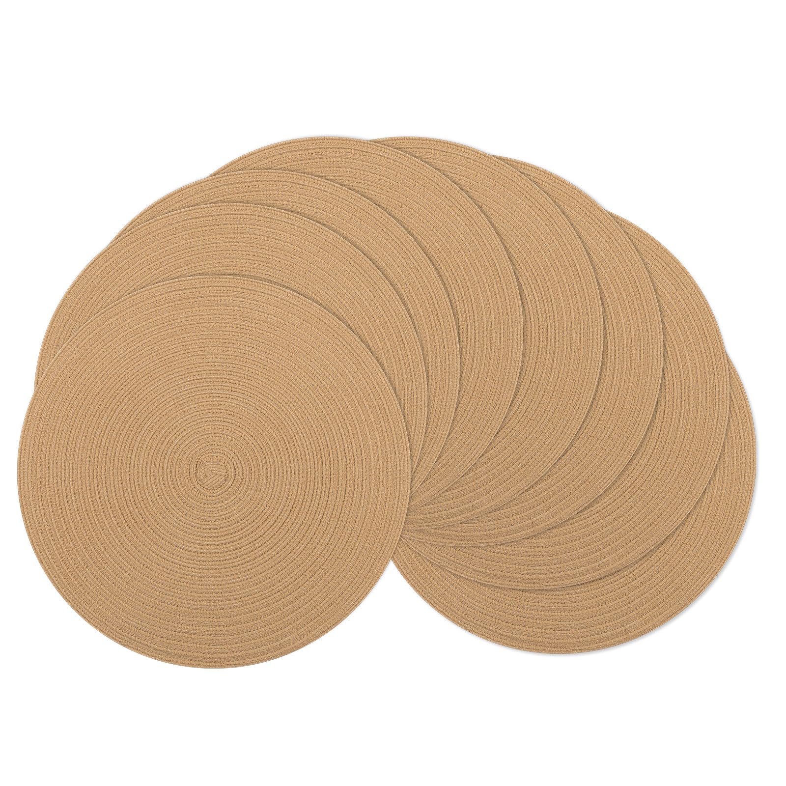SHACOS Round Placemats Set of 8 Washable 15 inch Round Placemat Cotton Polyester Woven Braided Table Place Mats for Dining Table Decor, Camel