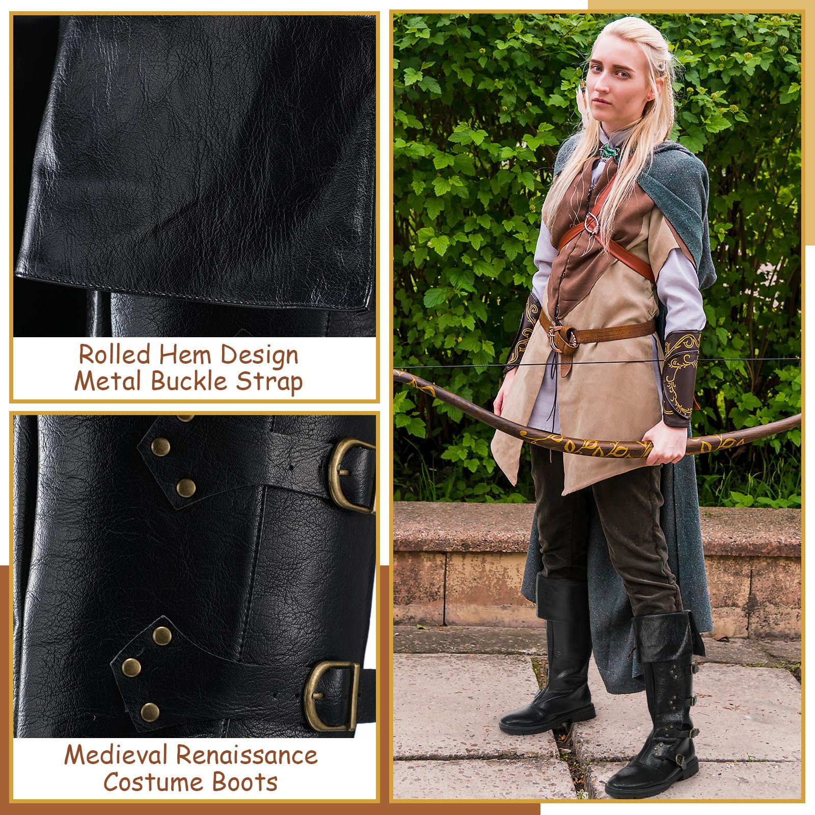 Jiuguva Mittelalter Piraten Stiefel Herren Renaissance Kostüm Stiefel High Tube Steampunk Schuhe Halloween Cosplay Kostüm Zubehör