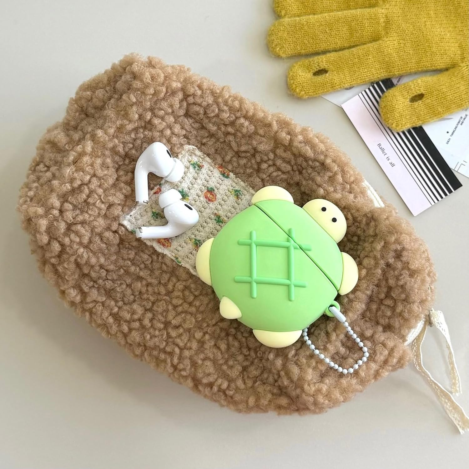 Case Compatible with 2024 Airpods 4,Cute Kawaii Turtle Design Portable Cartoon Earbuds Accessories Soft Silicone Wireless Earphone Shockproof Protector with Chain