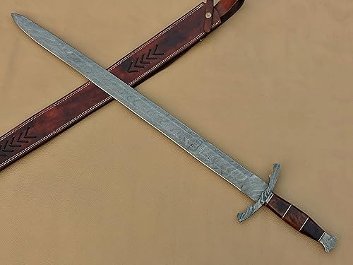 Miniatura 2 de Espada vikinga de acero de Damasco hecha a mano/espada medieval con funda de cuero.