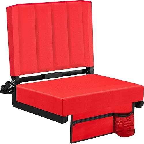 Eusuncaly Asiento de estadio para gradas con respaldo y cojín acolchado ancho y cómodo, sillas plegables con correa para el hombro y bolsillos de
