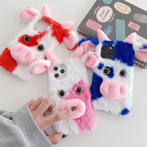 Miniatura 3 de LUVI Funda 3D linda para iPhone 13 Pro, funda de felpa peluda para mujeres, funda de protección femenina de piel de vaca de dibujos animados