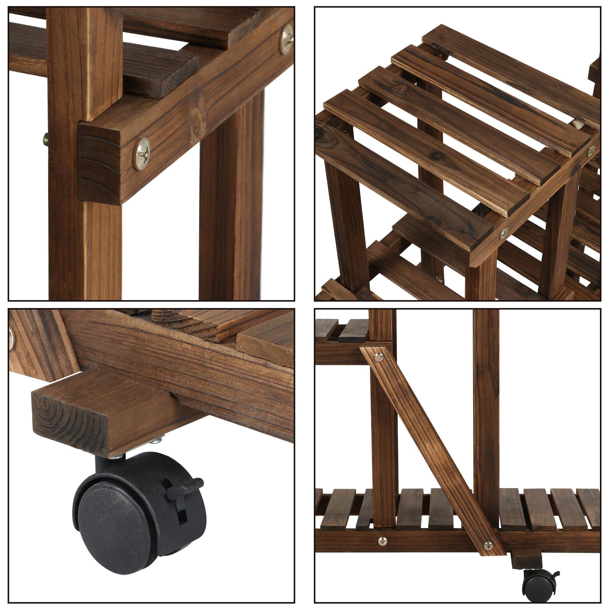 Yaheetech Scaffale per Piante Scaffalatura Porta Vasi in Legno con Ruote 124,5 x 33 x 120 cm Supporto Verticale a 9 Ripiani Fioriera da Interno Esterno Balcone Giardino
