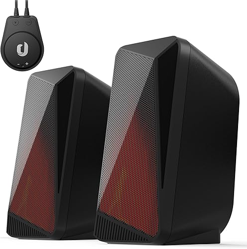 Jeecoo M40 - Altavoces de computadora Bluetooth para computadora de escritorio para monitor, sonido estéreo mejorado, llama pulsante y LED, control