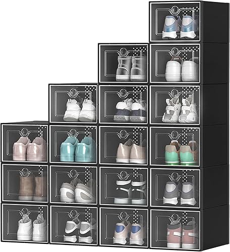 YITAHOME Paquete de 18 cajas de almacenamiento de zapatos para hasta talla 13 de EE. UU., caja organizadora de zapatos apilable de plástico,