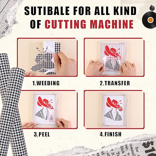 Miniatura 3 de Tintnut Rollo de vinilo permanente de pata de gallo, 12 pulgadas x 5 pies, vinilo adhesivo estampado compatible con máquina Cricut, vinilo