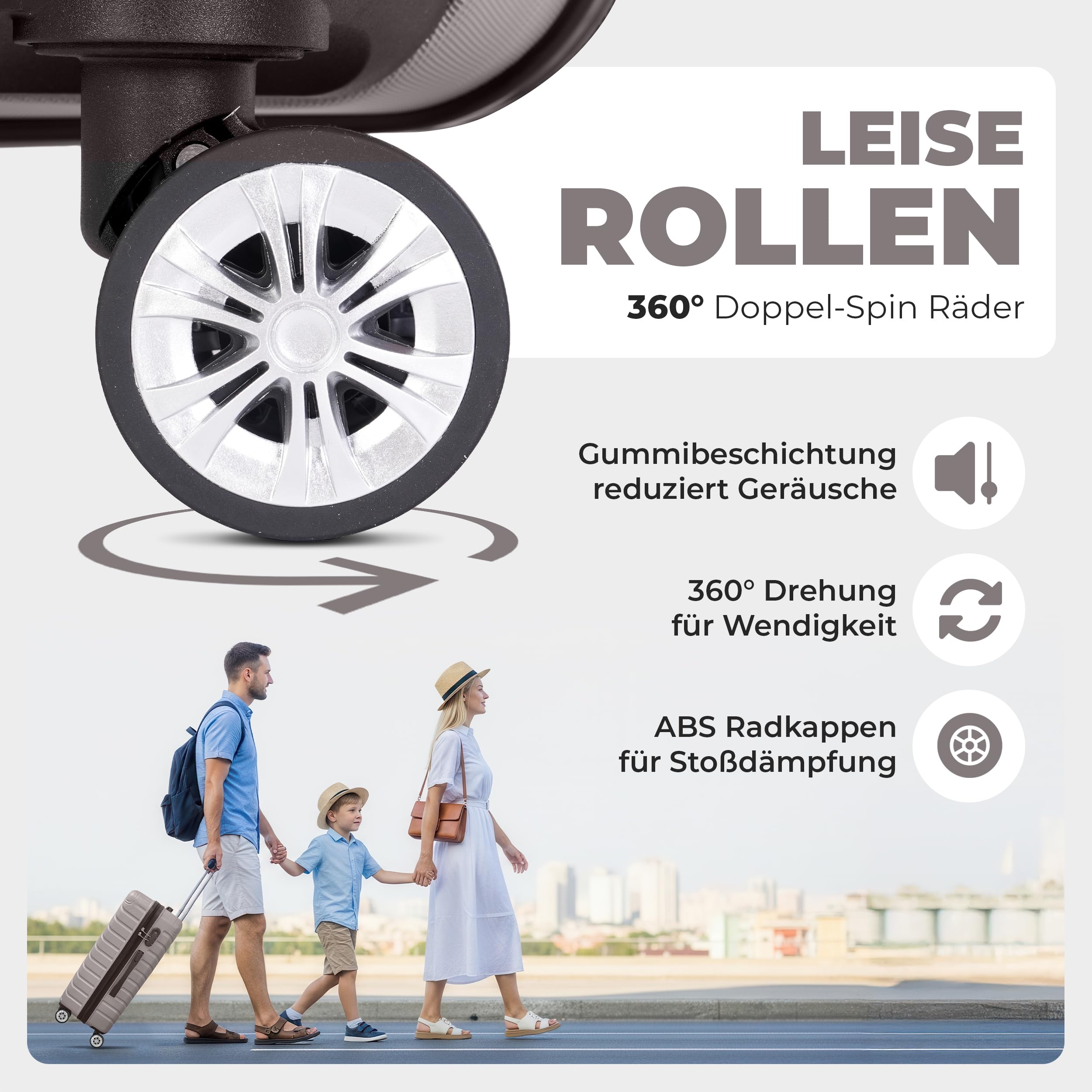Onbest 3er Kofferset XXL 20/24/28 Zoll Champagner mit Kofferwaage | ABS-Hartschalenkoffer mit Rollen, Reisegepäck-Set aus Reisekoffer, Trolley und Rollkoffer, digitale Waage