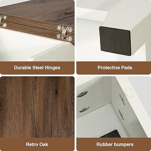 Miniatura 16 de Mesa auxiliar estrecha con estación de carga, mesa auxiliar delgada de granja, con puertos USB, mesa de noche con cajón de almacenamiento abatible,