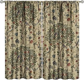 Vintage William Morris Forest Blackout Window Curtains, Rustic Boho Bird Plant Window Drapes, for Living Room Bedroom 21(W)*45(L) 2 Panels 
