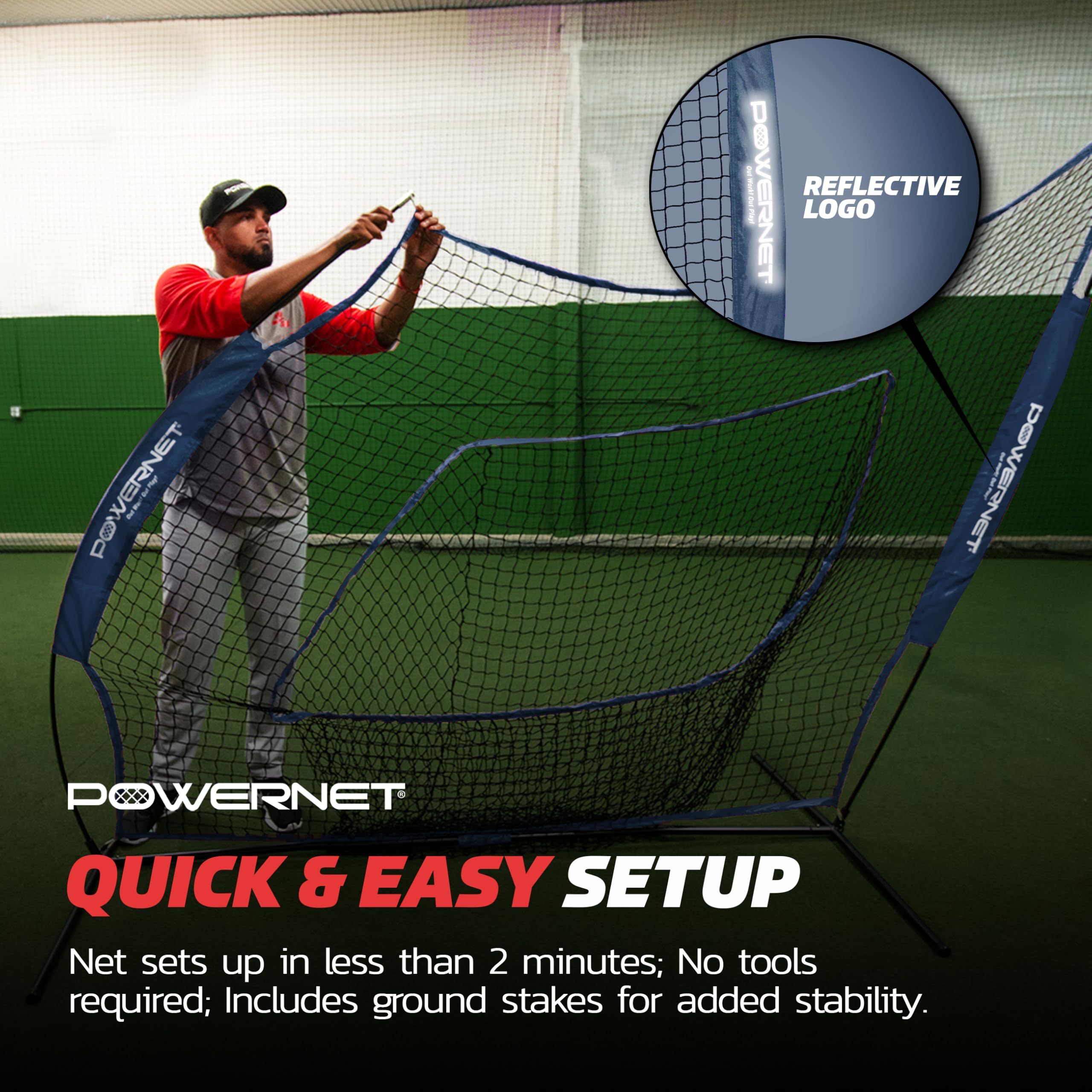 LUVSEX Baseball Softball 7x7 Practice Net Bundle w/Travel Tee (Navy)