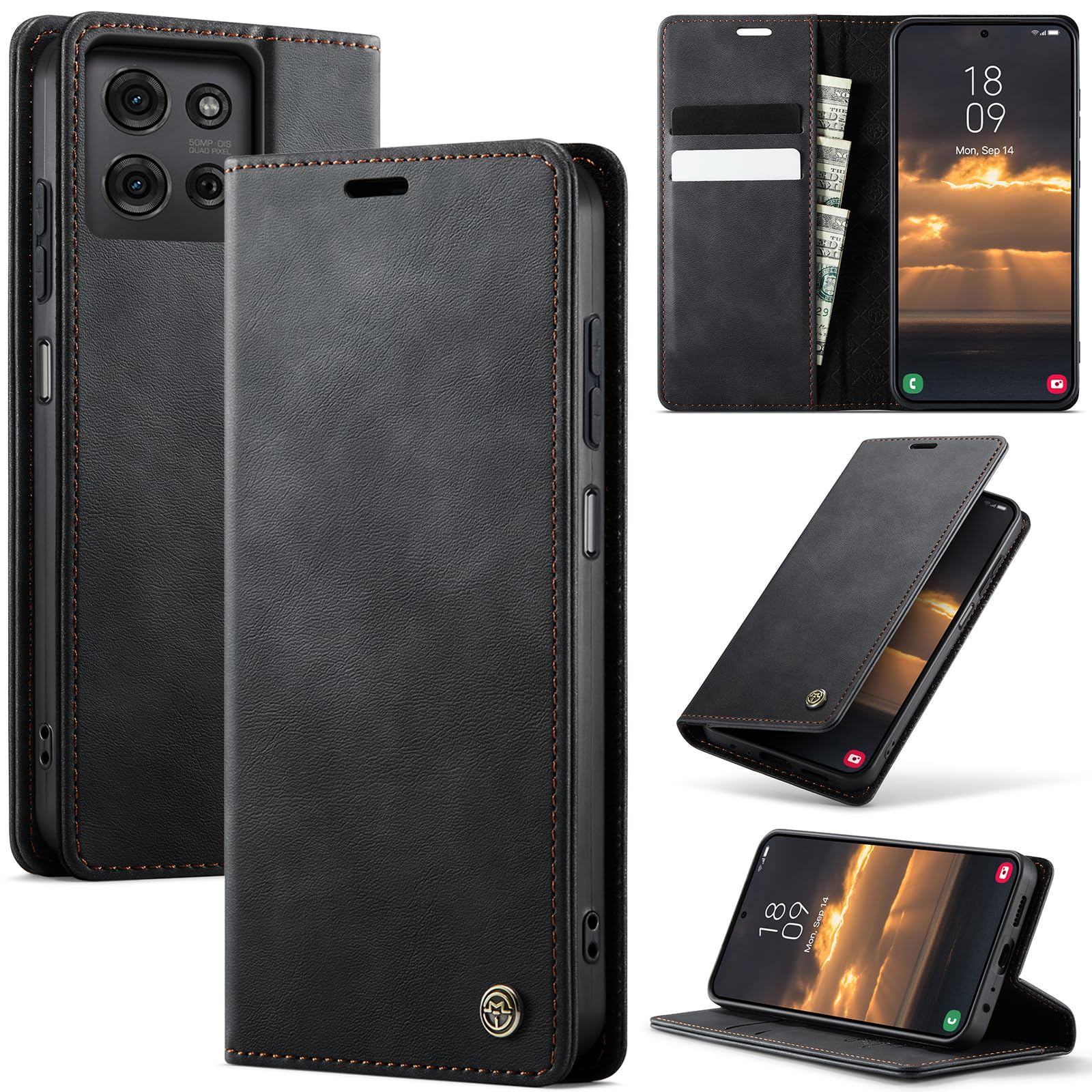 owlhold Handyhülle Motorola Moto G75 5G hülle Premium PU klapphülle RFID Lederhülle Faltbare Handytasche Schutzhülle Kartenfach Standfunktion hülle für Motorola Moto G75 5G - Schwarz