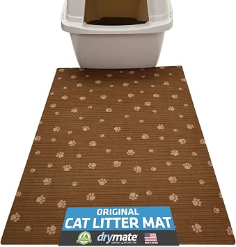 Drymate Original Cat Litter Mat, Contains Mess from Box, Protects Floors, Urine-Proof, Machine Washable, Soft on Kitty Paws, Absorbent, Waterproof USA Made, Recycled Content 20x28BrownTanPaw