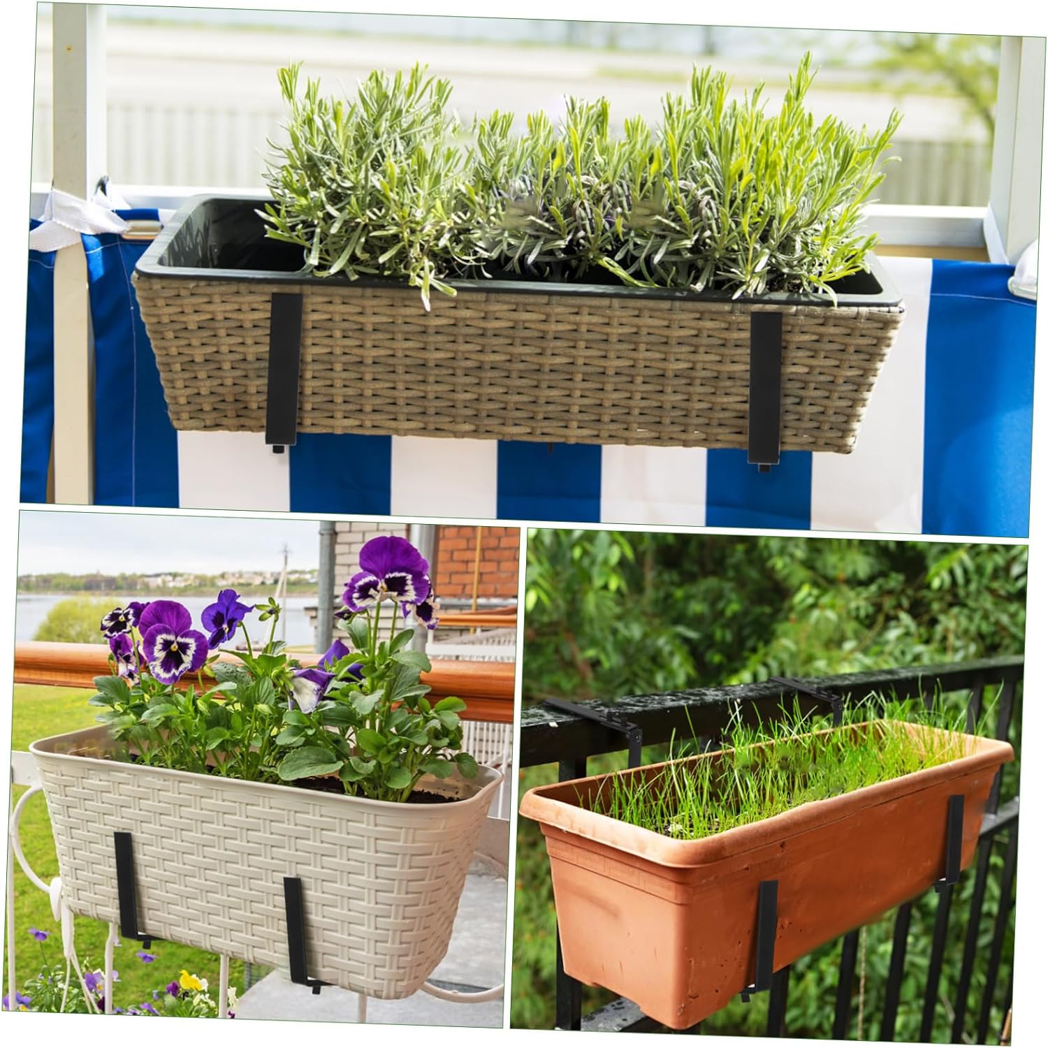 4pcs Adjustable Railing Planter Brackets for Window Boxes Sturdy Flower Box Holders Easy Install for Balconies and Fences Minimalist Design for Outdoor Spaces
