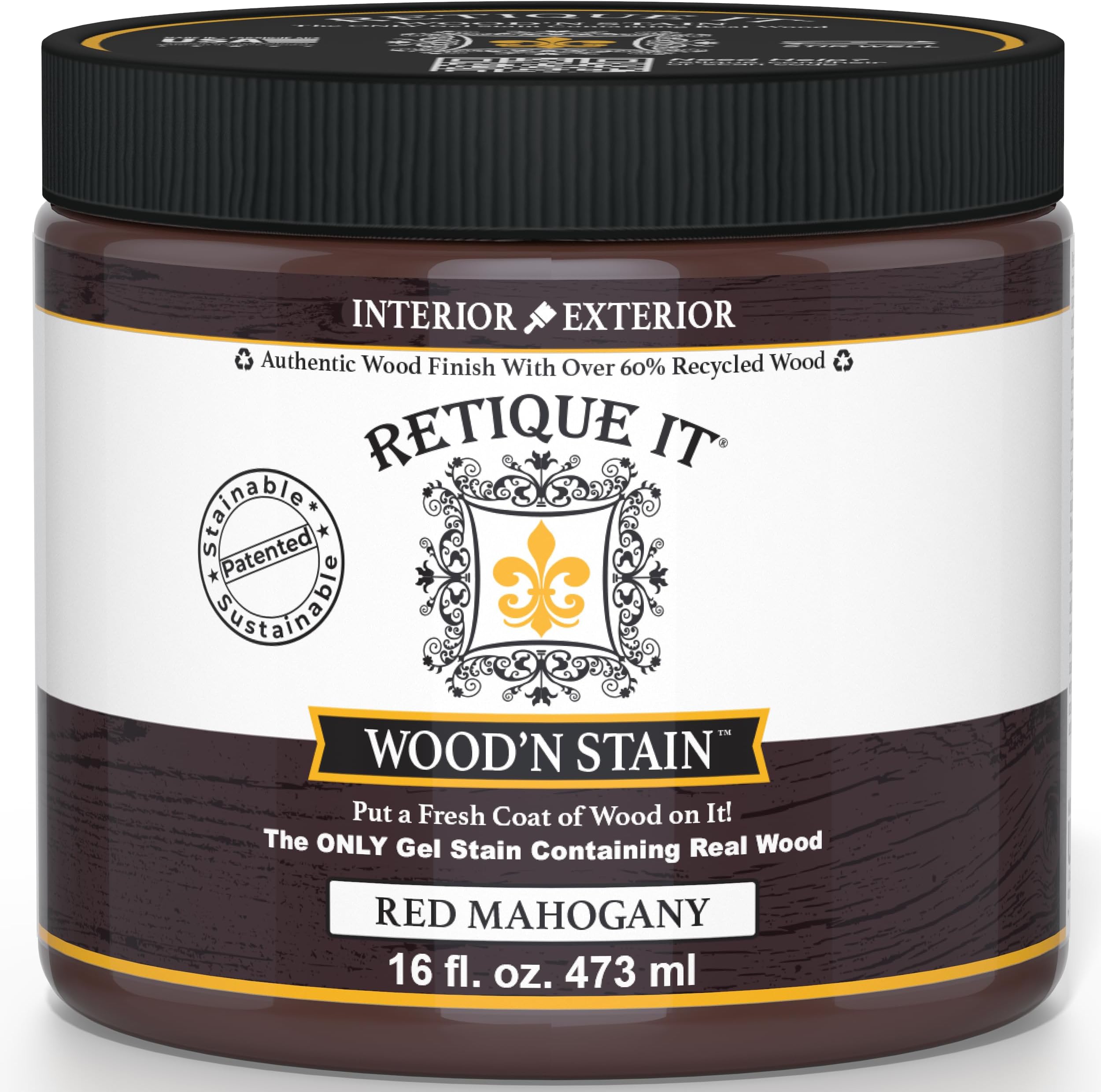 Wood'n Stain - Gel Stain with Liquid Wood by Retique It (16 oz (Pint), 93 Red Mahogany)
