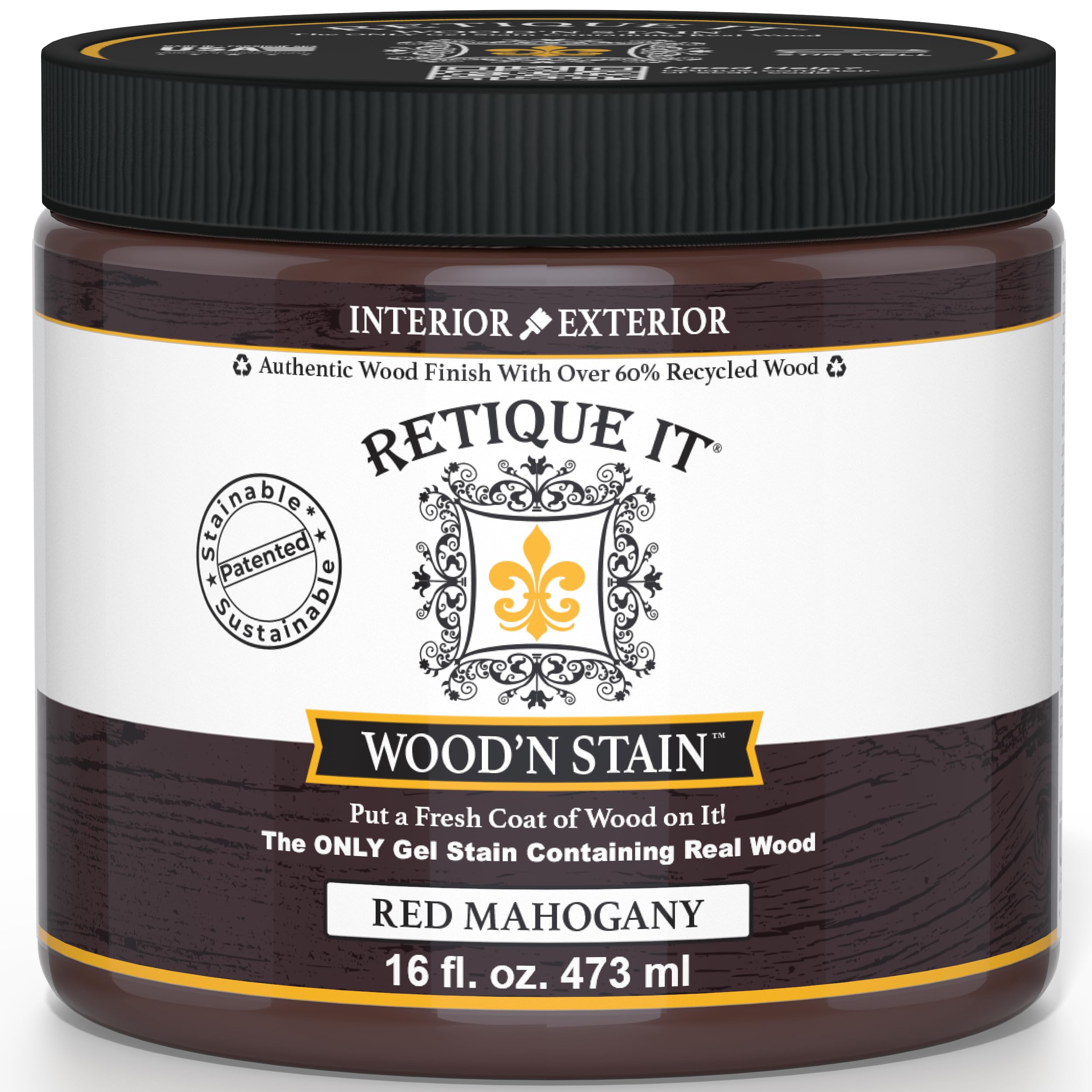 Retique It Wood'n Stain - Gel Stain with Liquid Wood (16 oz (Quart), Red Mahogany)