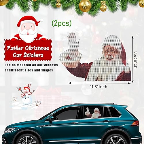 Miniatura 2 de Calcomanía navideña para ventana trasera del automóvil, divertida calcomanía para ventana de automóvil con Papá Noel, decoración autoadhesiva de PVC