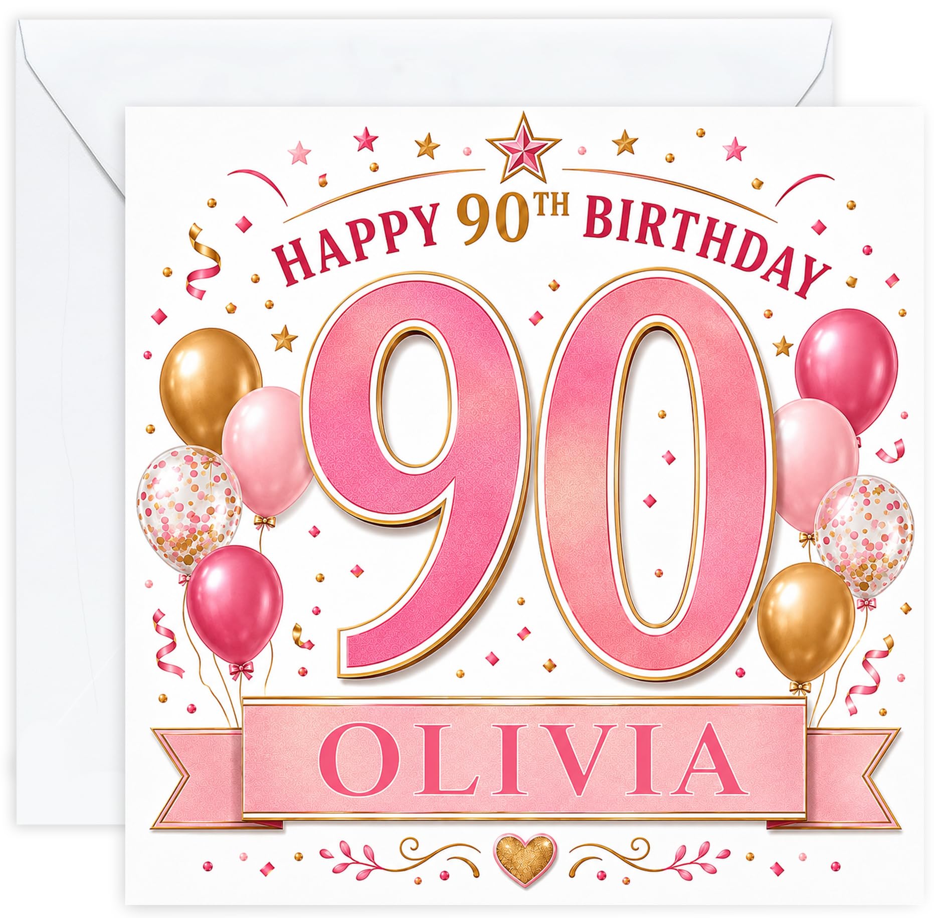 Personalised 90th Birthday Card for Her | Ninetieth Birthday Card for 90 Year Old Women | Mum Grandma Nan Aunt Friend | Female Birthday Card with Name (Design 03)