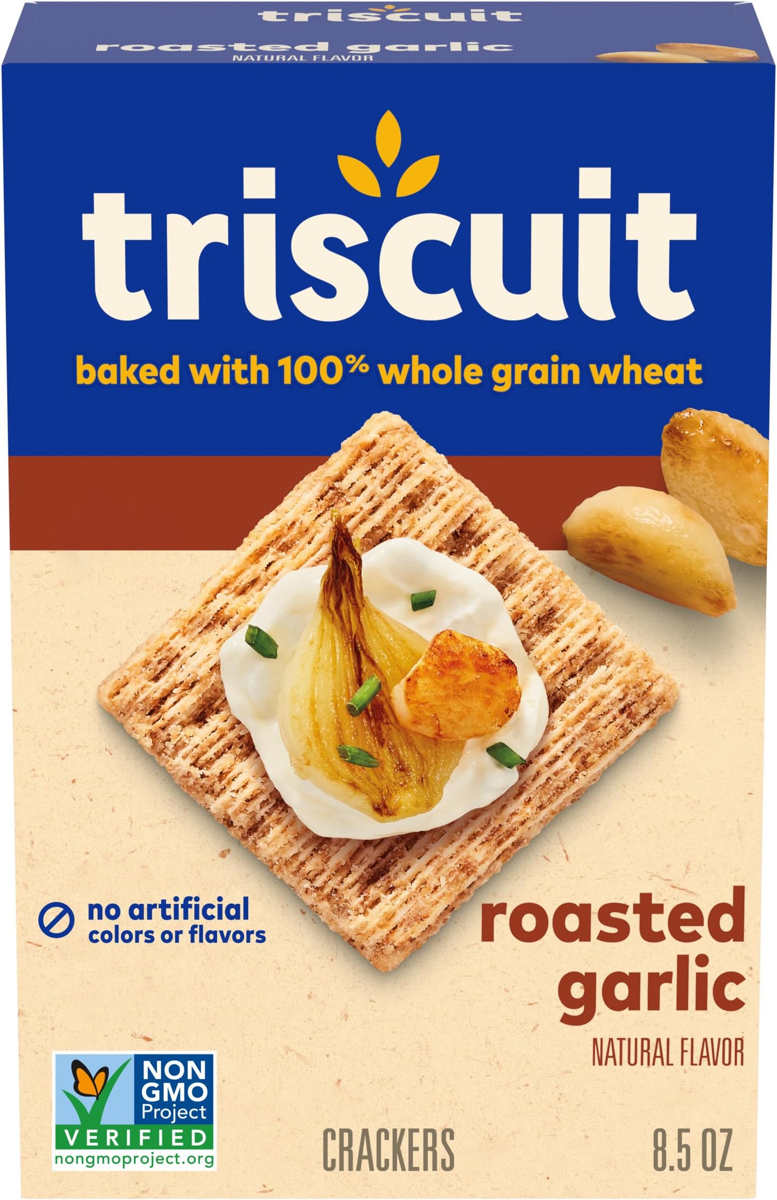 Roasted Garlic Whole Grain Wheat Crackers, Lunch Snacks, Snack Crackers, 8.5 oz