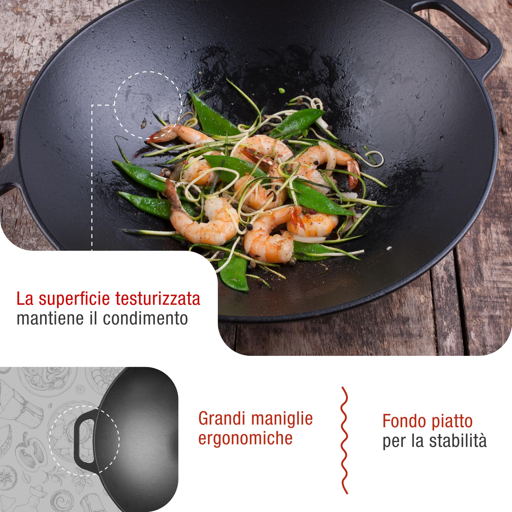 Victoria Wok in Ghisa Smaltata Induzione da 35,5cm, Adatta per, Fuoco, Barbecue, Forno, Vetroceramica e Gas, Cast Iron Skillet Senza Sostanze Tossiche, Senza PTFE e PFOA