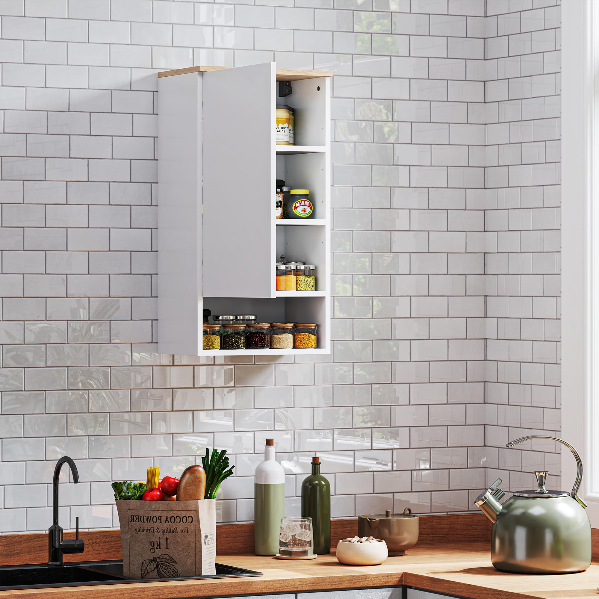 HOMCOM Badezimmerschrank Hängeschrank mit Tür Wandschrank mit verstellbaren Ablagen, Einlegeboden Badschrank 40 x 27 x 77 cm Weiß