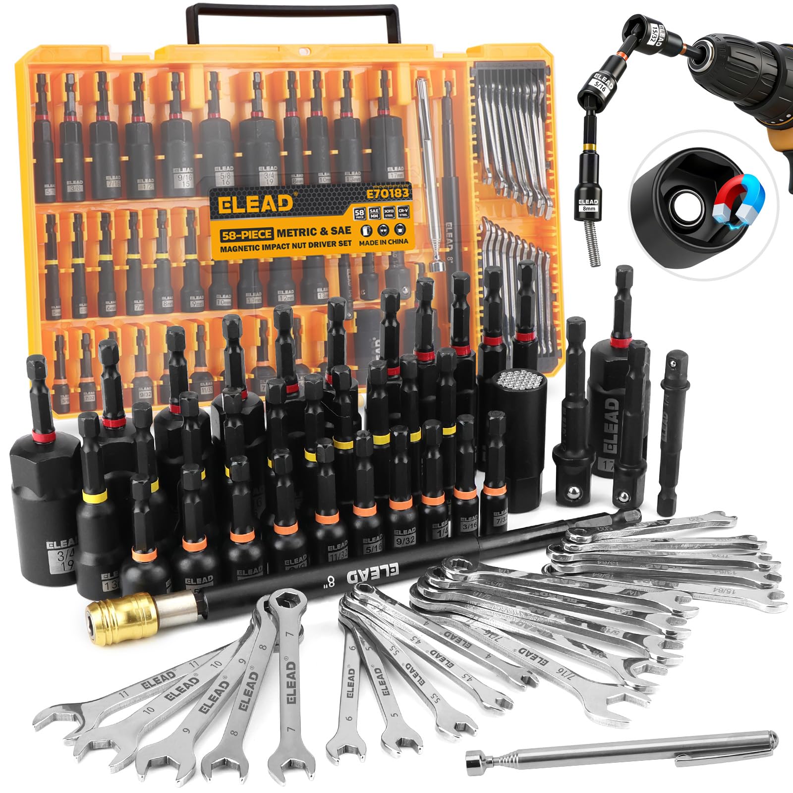 Amazon.com: 58-Piece Magnetic Impact Nut Driver Set, Metric & SAE